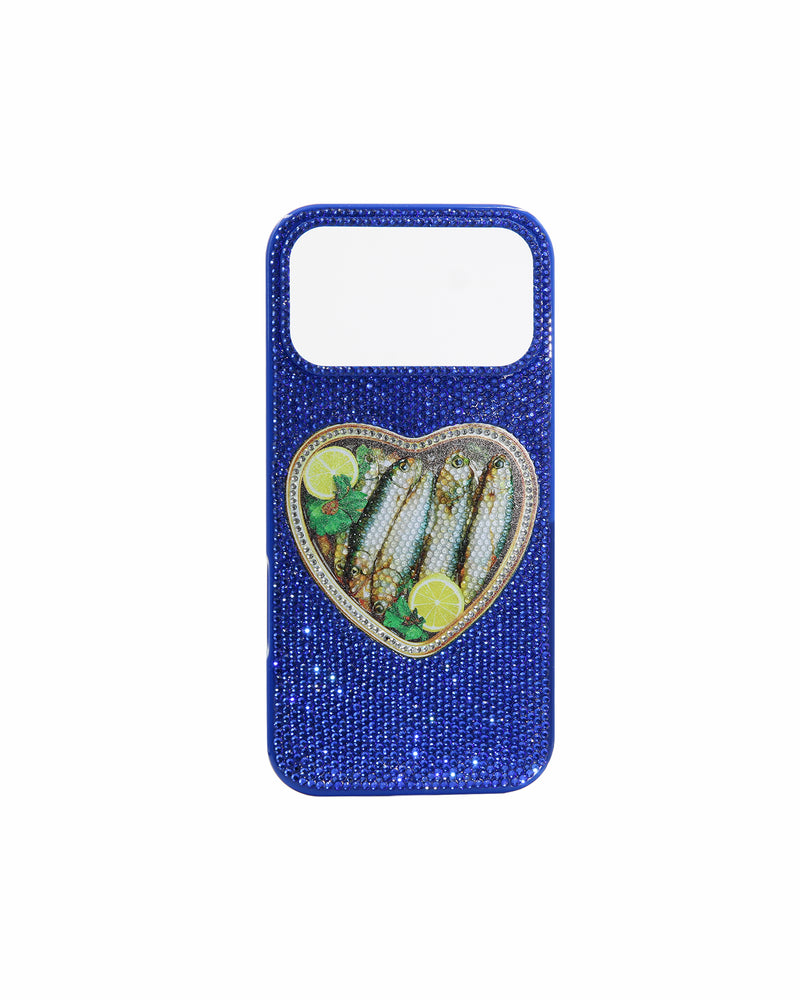 Sardine Motif Artificial Crystal Phone Case - Cobalt Blue