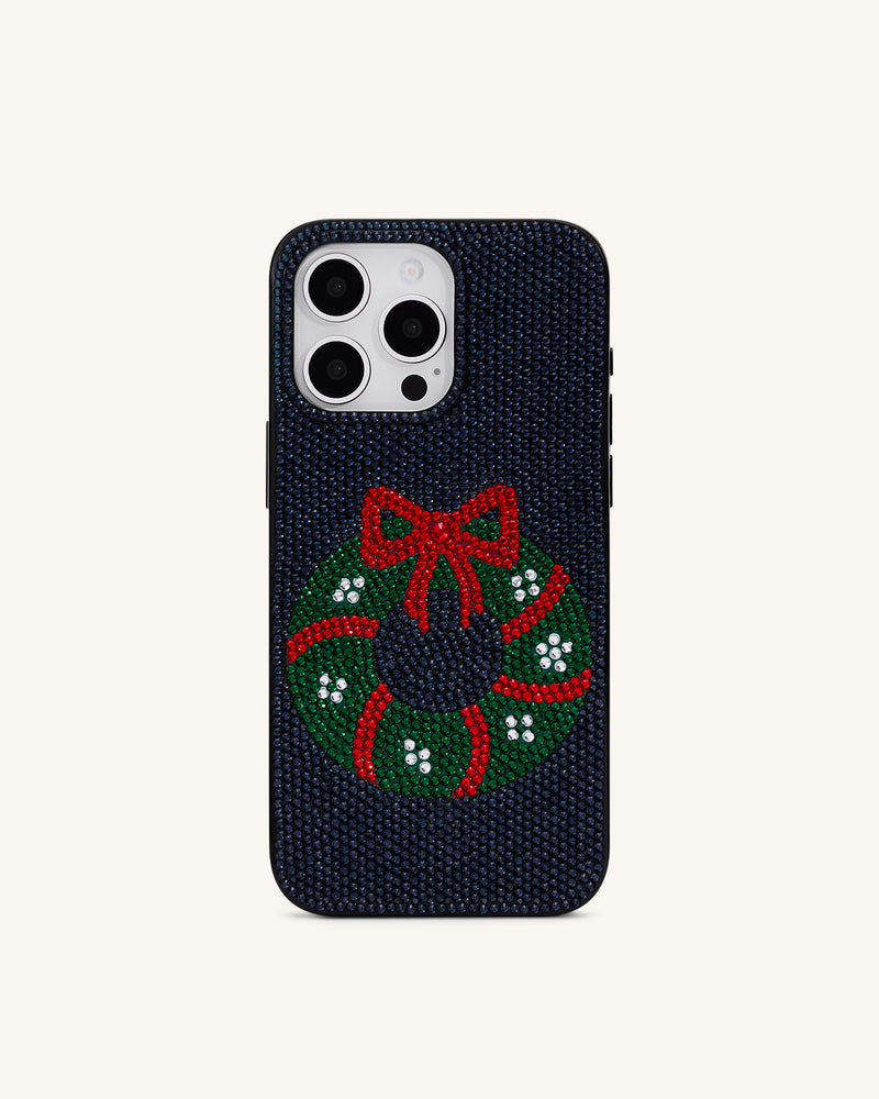 Holiday Wreath Bling Phone Case - Black