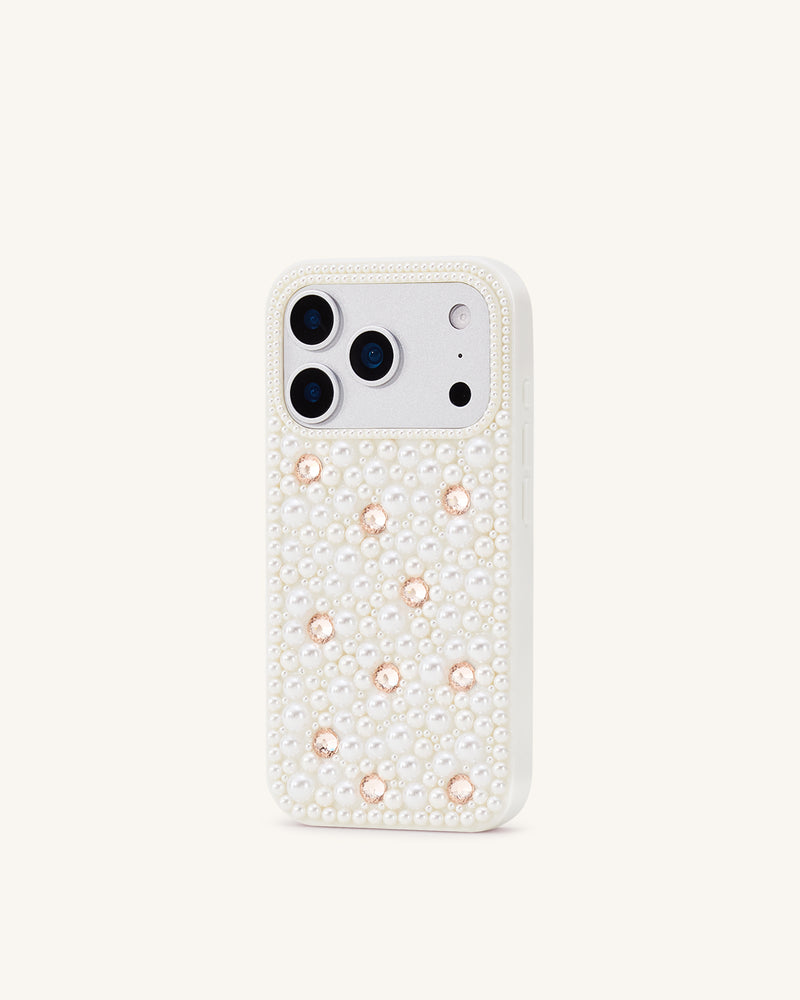 Pearl Embellished Phone Case - White