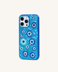Evil Eye Artificial Crystal Embellished Phone Case - Blue