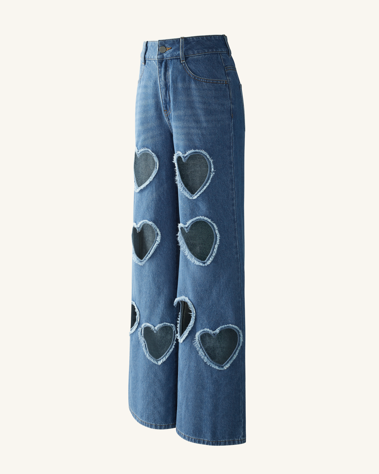 Sophia Embellished Heart Cut-Out Denim Jeans - Medium Blue