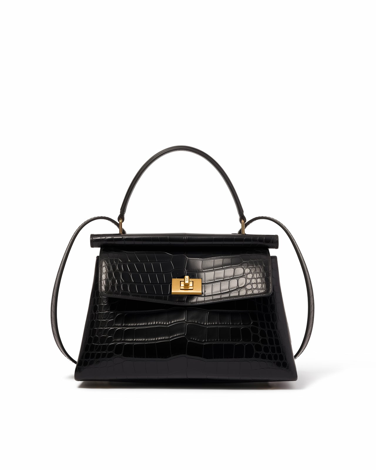 Mia Crocodile Texture Handbag - Black