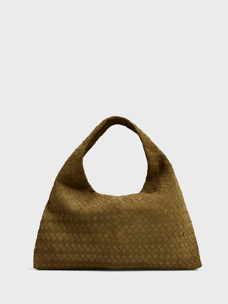 Iaura Faux Suede Woven Shoulder Bag - Olive Green