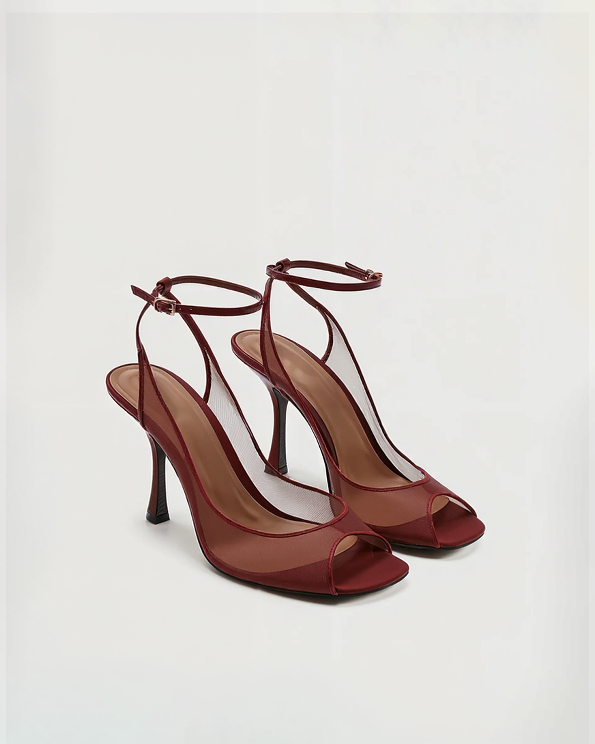 Serenity Open Toe Mesh Slingback Sandals - Burgundy