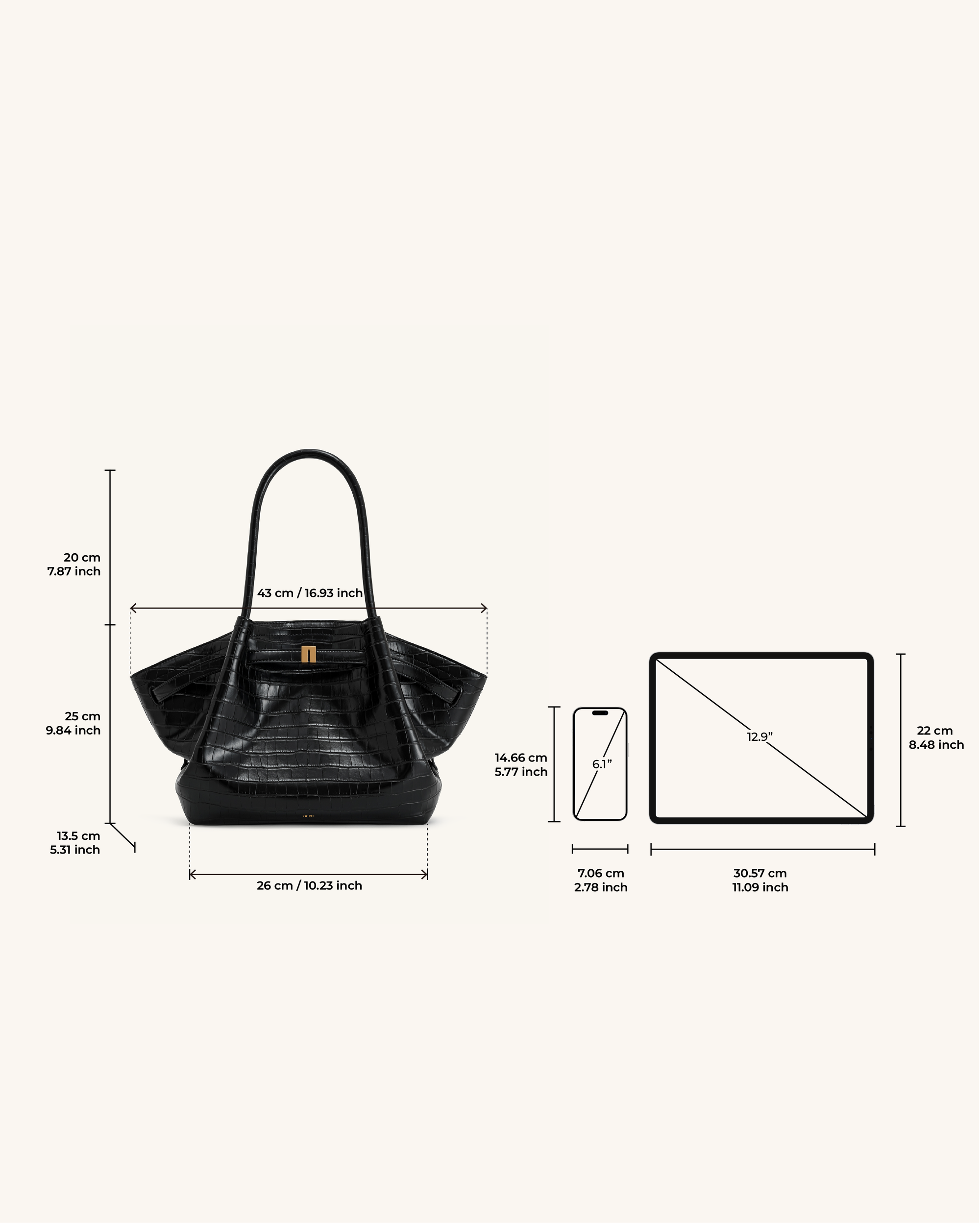 Hana Medium Tote Bag - Black Croc