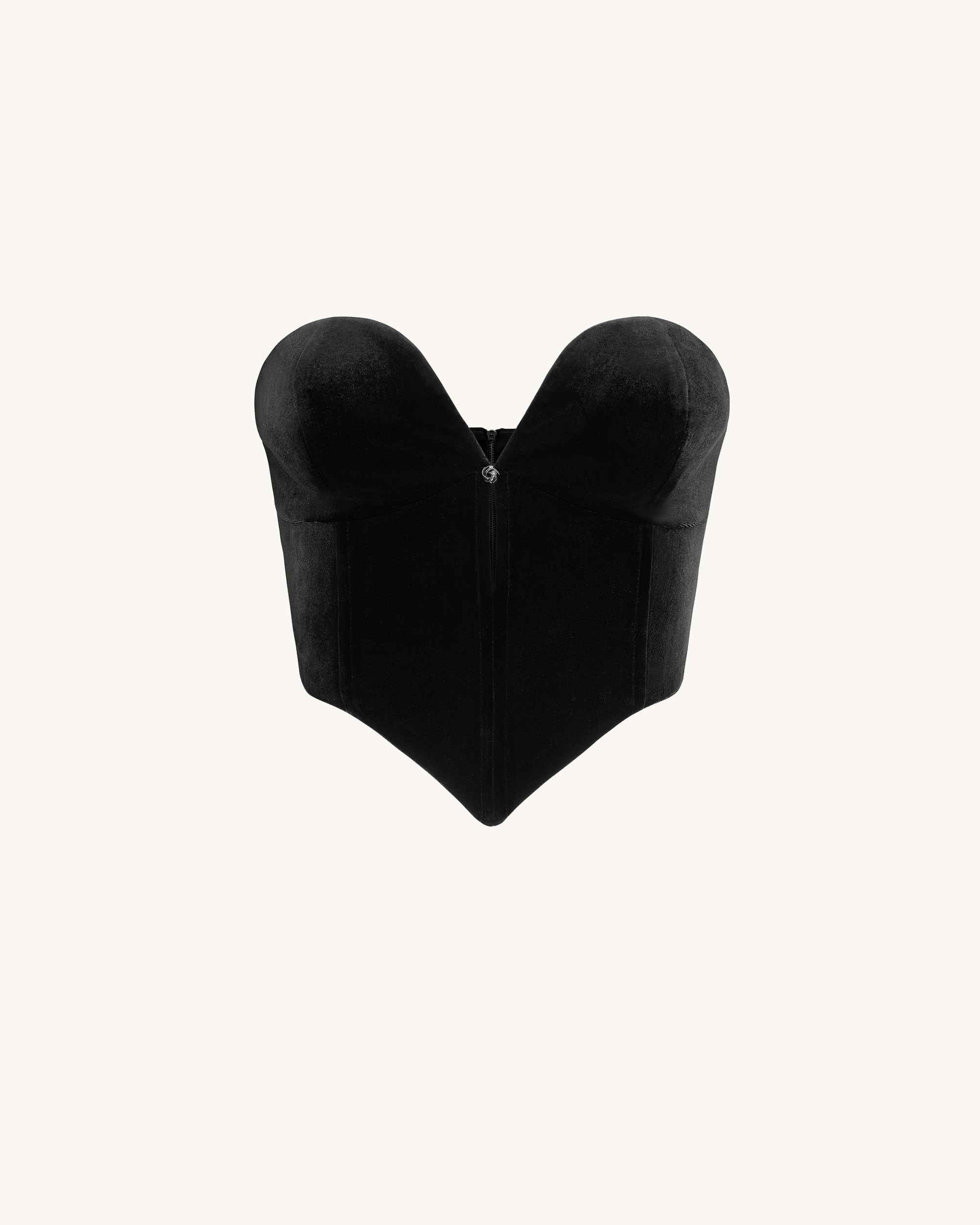 Anna Low-cut Velvet Corset Top - Black