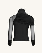 Ella Sheer Ruched Turtleneck Top - Black