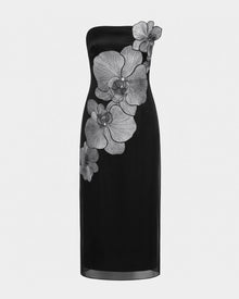 Orchid Embroidered Strapless Column Midi Dress - Black