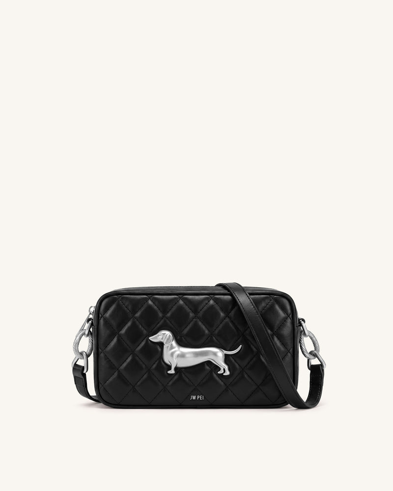 Riley Dachshund Quilted Shoulder Bag - Black