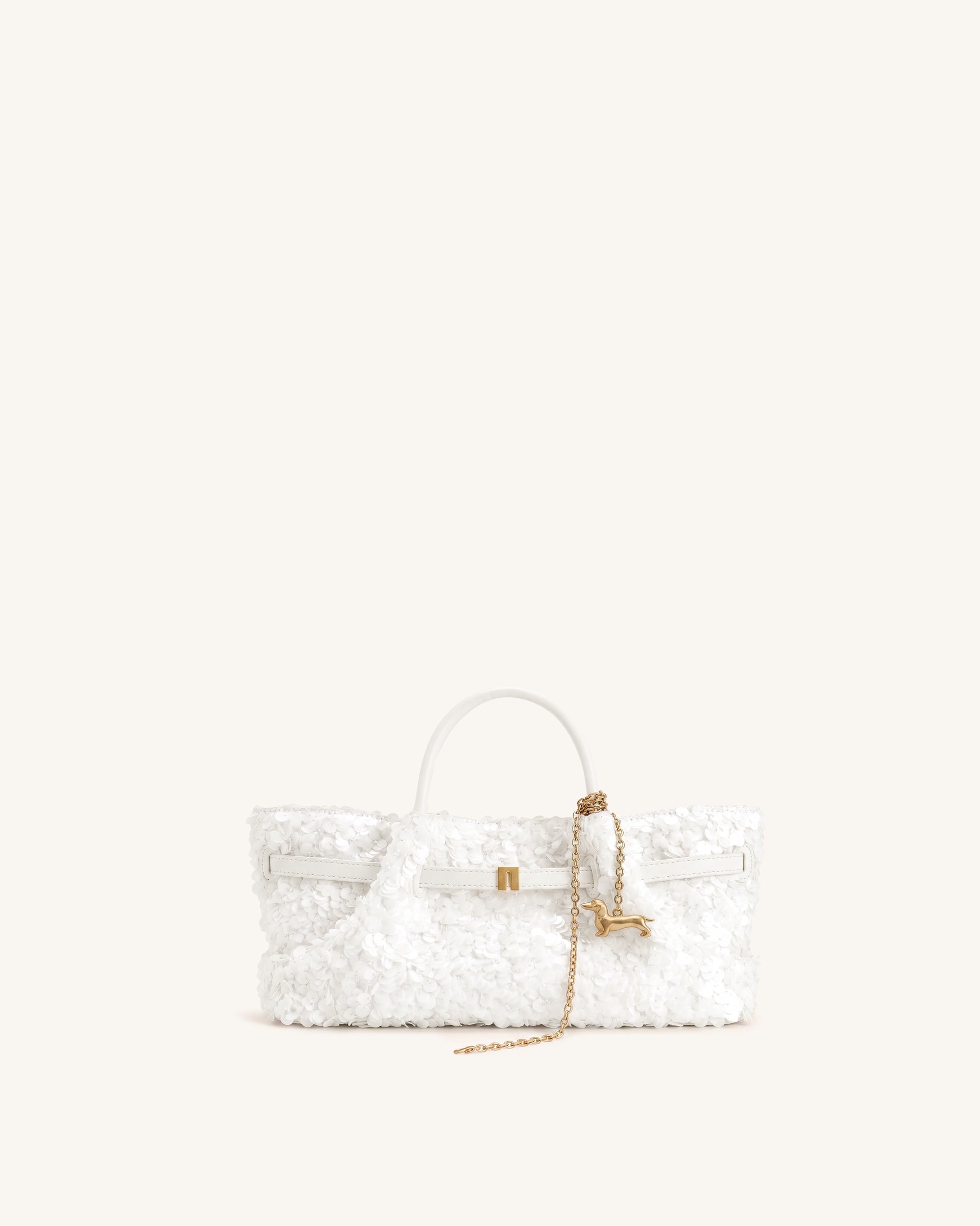 Maeve Sequin Dachshund Metal Charm Tote Bag - White