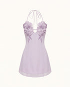Flower Embroidered Mini Dress - Light Purple