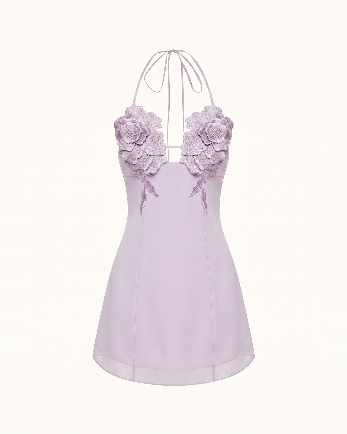 Flower Embroidered Mini Dress - Light Purple