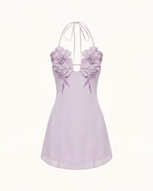 Flower Embroidered Mini Dress - Light Purple