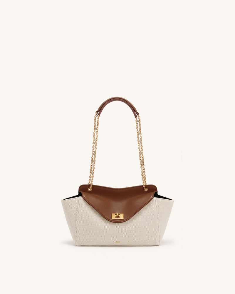 Lucia Envelope Chain Shoulder Bag - Brown Canvas
