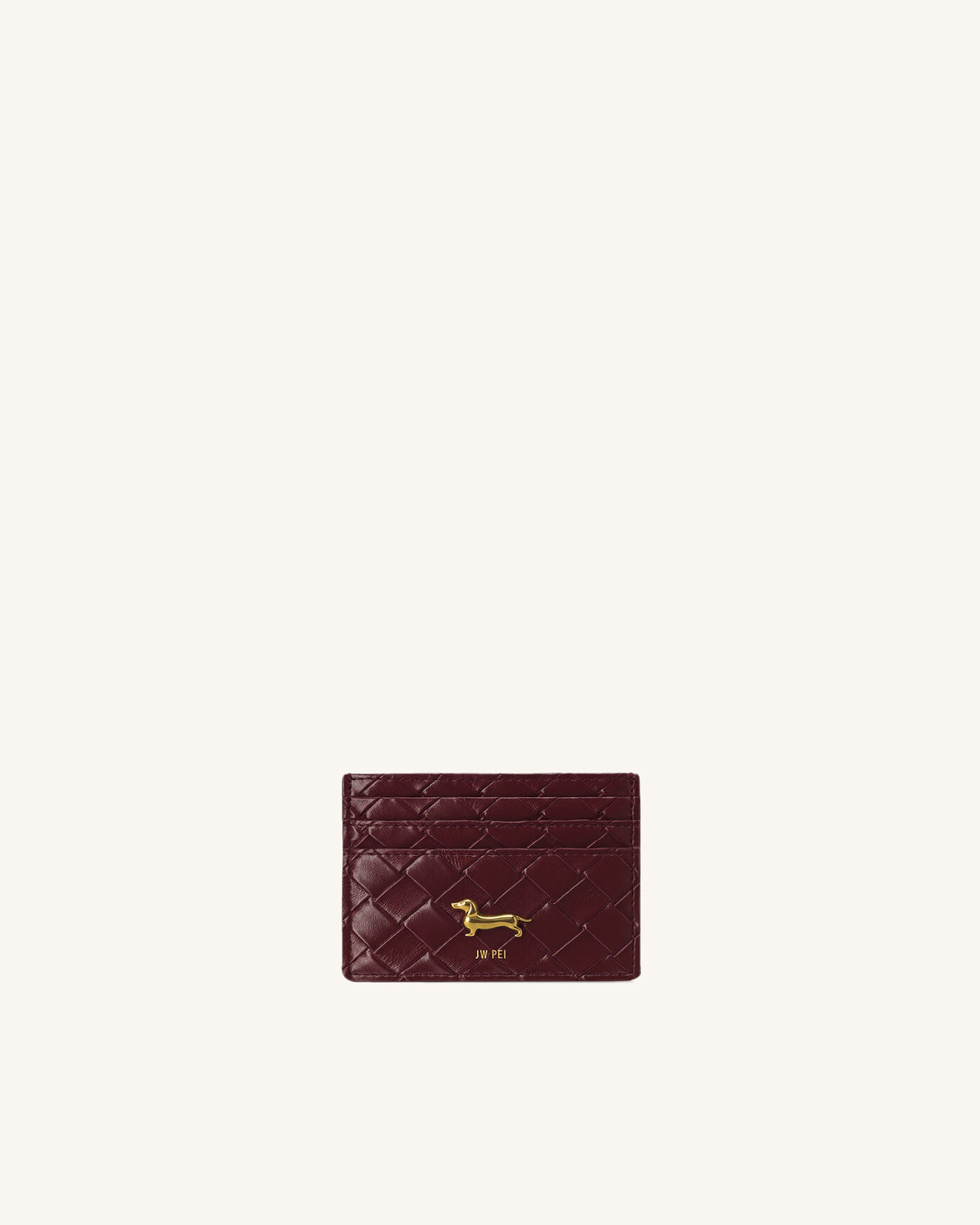 Maeve Woven Dachshund Metal Emblem Card Holder - Dark Cherry Red