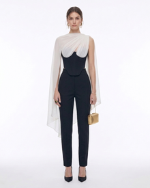 Strapless Corset Sheer Cape Top - Black & White