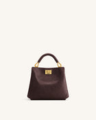 Lucia Elephant-Effect Top Handle Bag - Dark Brown