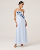 Poppy Embroidered Strapless A-Line Maxi Dress - Light Blue