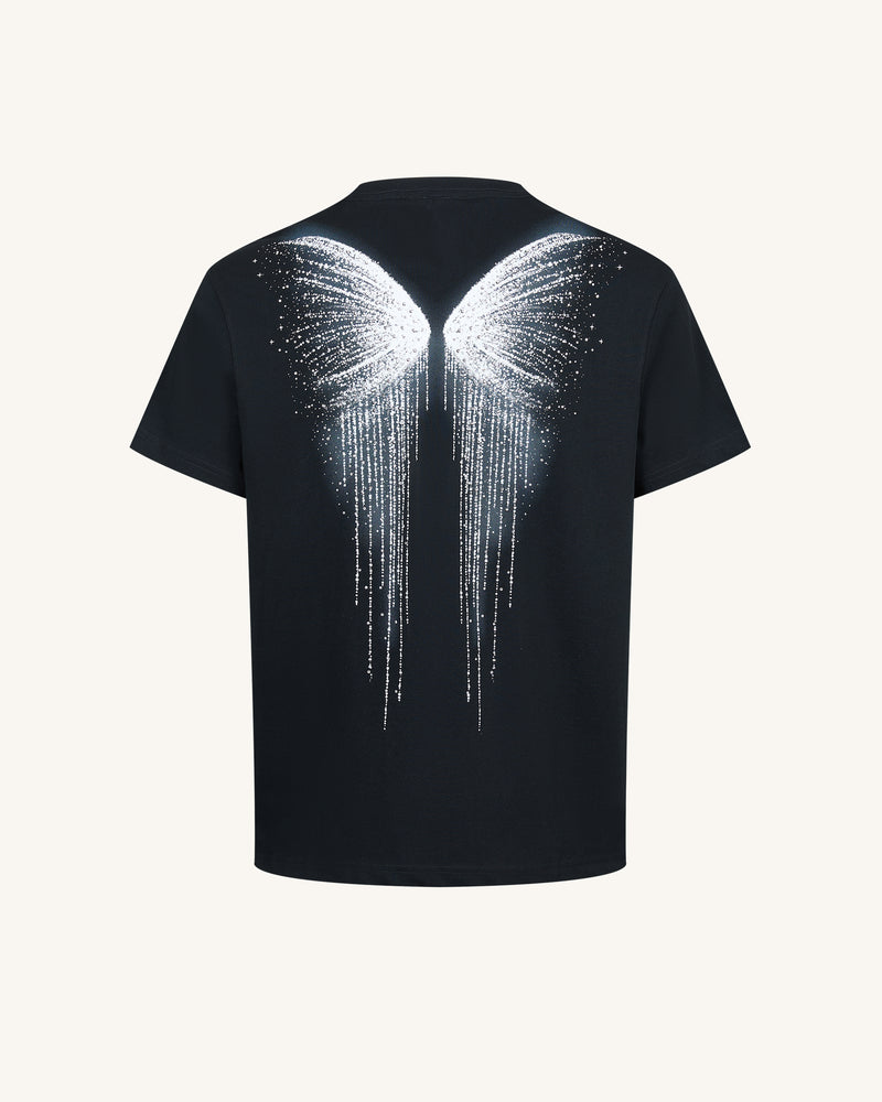 The Gothic Silver Wing Cascade Tee - Black