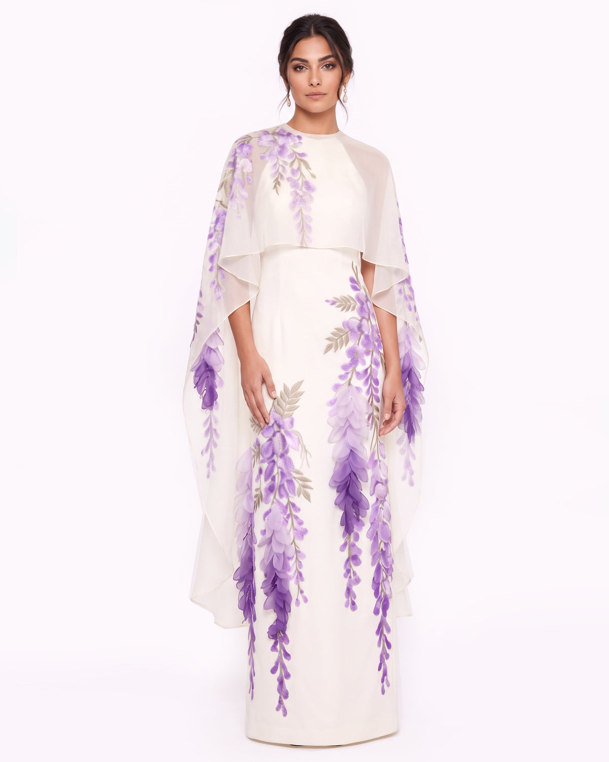 Wisteria Chiffon Cape Maxi Dress - Ivory