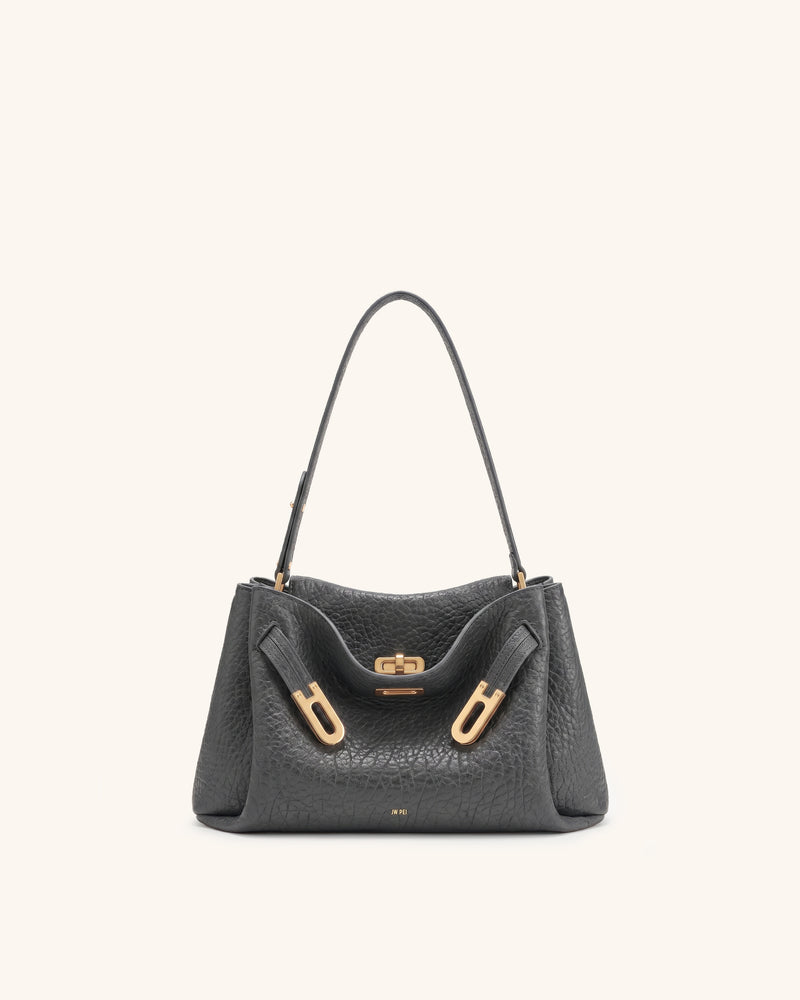 Rhea Double Buckle Shoulder Bag - Charcoal Grey