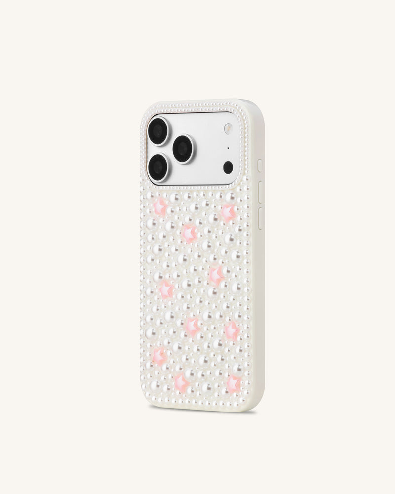 Pearl Star Embellished Phone Case - White
