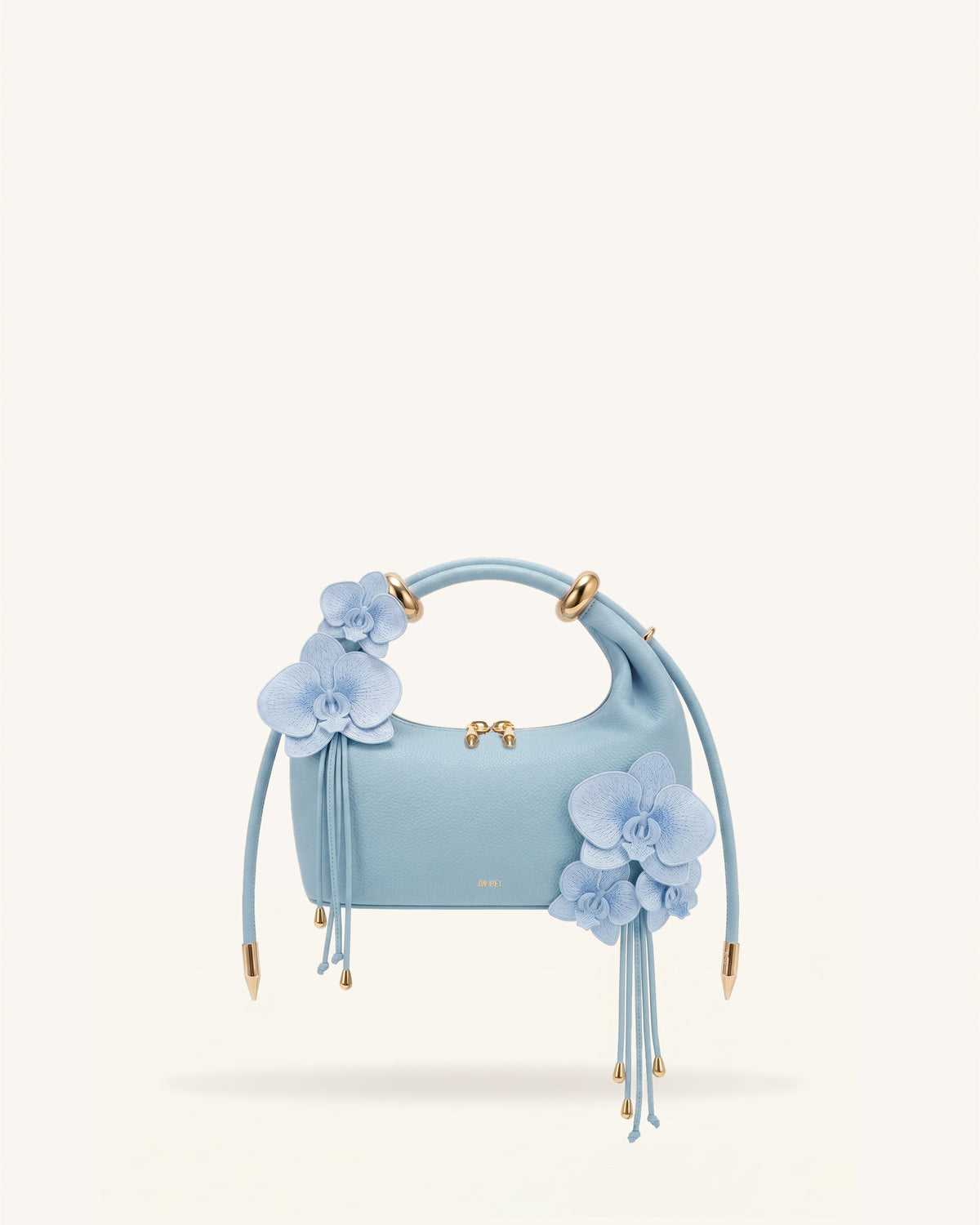 Ellie Metal Ring 3D Orchid Embellished Top Handle Bag - Light Blue