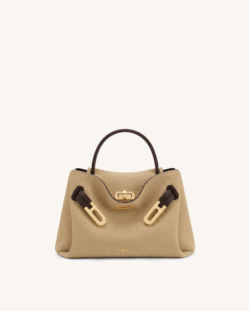 Rhea Small Double Buckle Shoulder Bag - Dark Brown Canvas