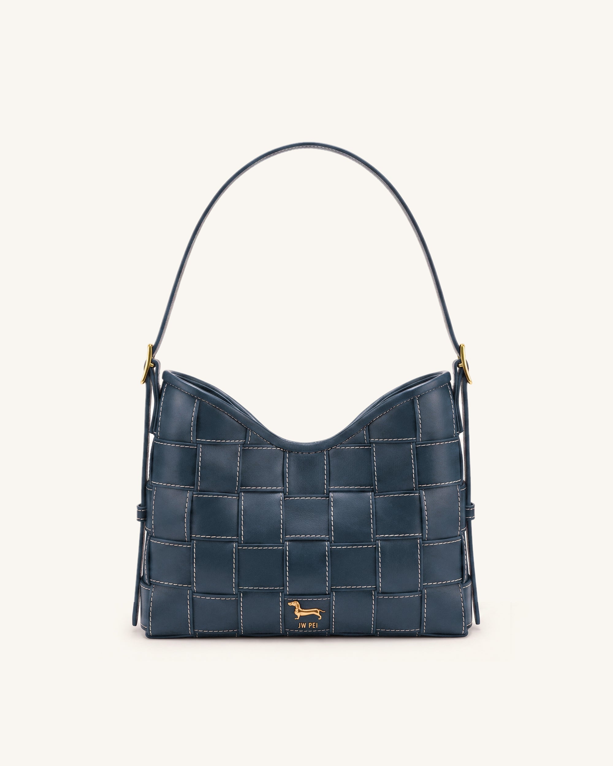 Nadine Dachshund Woven Hobo Bag - Blue