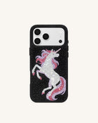 Unicorn Rhinestone Phone Case - Black