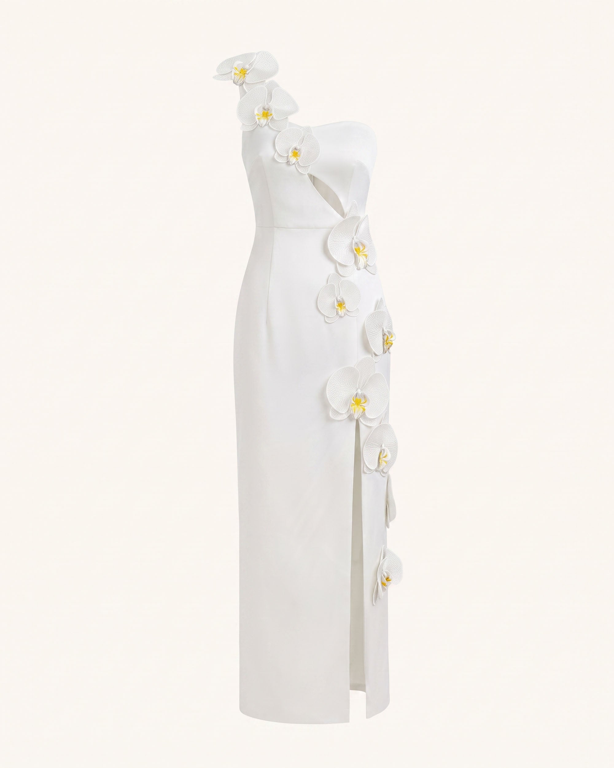 Orchid Embellished Cutout Slit Maxi Dress - White