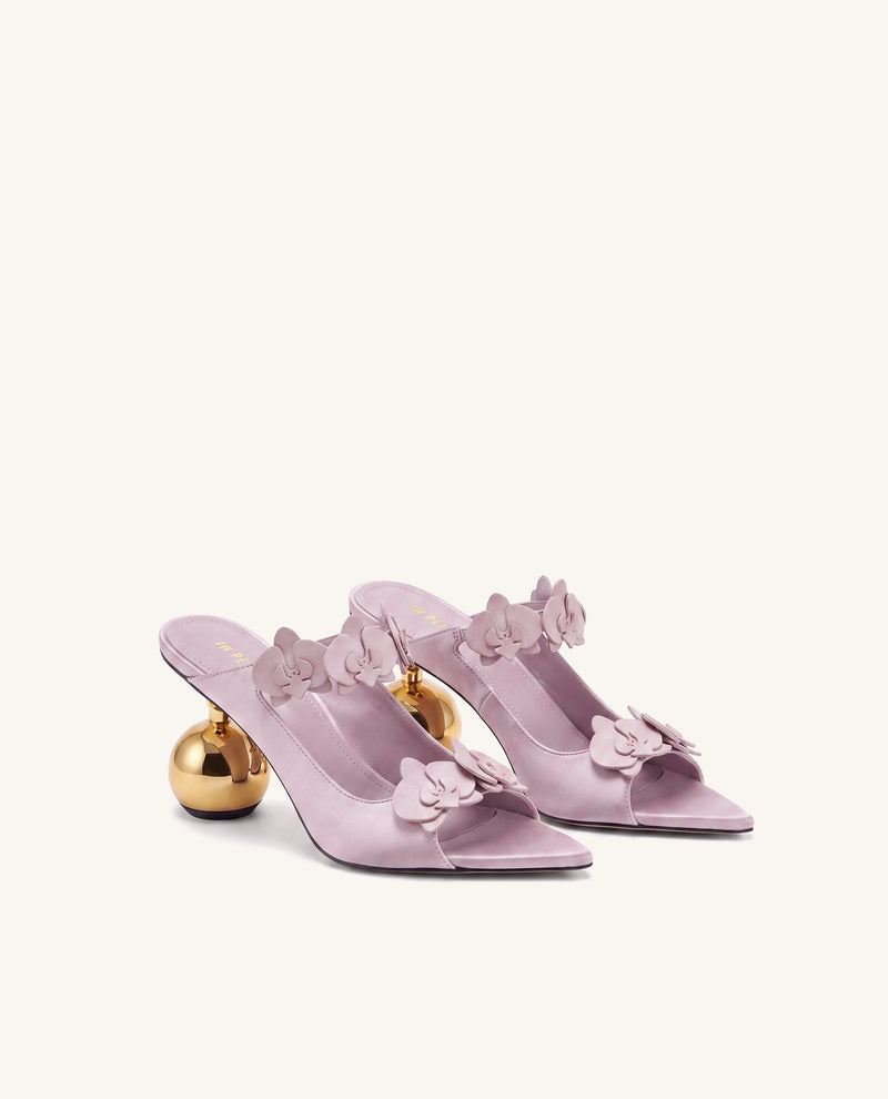 Rosalie Orchid Appliqué Sphere Heel Mules - Purple