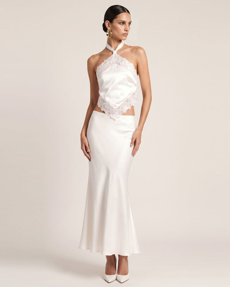Orchid Embroidered Halter Top - White