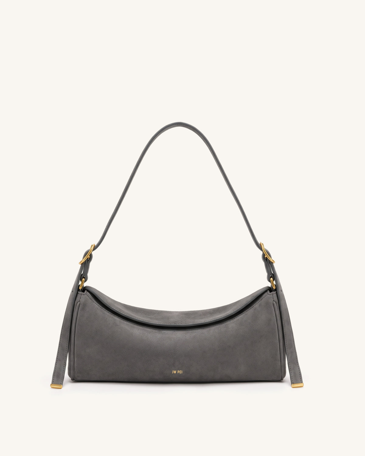 Elowen Faux Suede East-West Shoulder Bag - Charcoal Gray