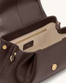 Nerissa Curved Flap Top Handle Bag - Dark Brown