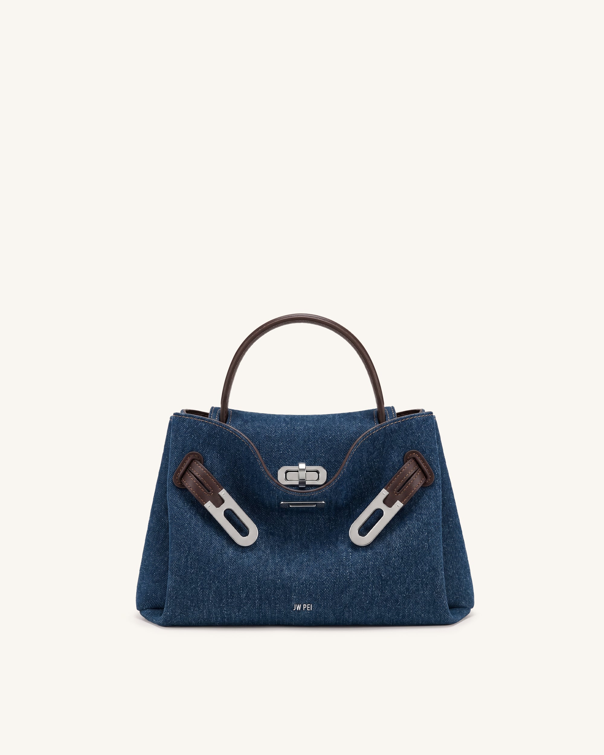 Rhea Small Double Buckle Shoulder Bag - Dark Blue Denim