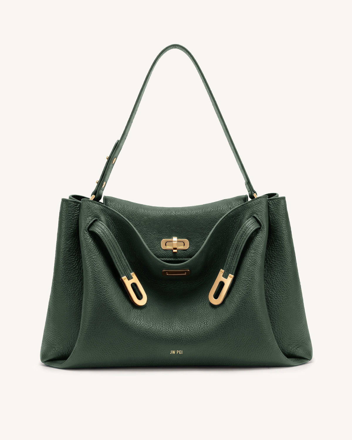 Rhea Large Pebbled Double Buckle Shoulder Bag - Greyish Dark Green