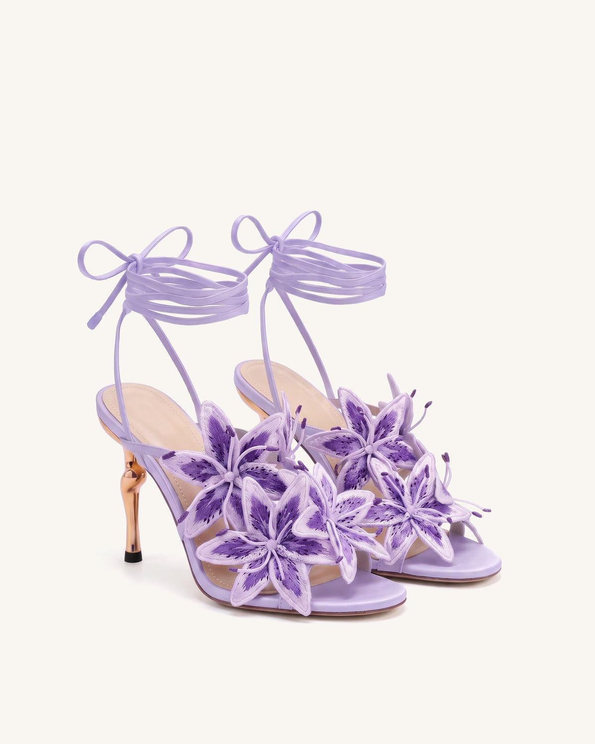 Isadora Lily Floral Lace-Up Stiletto Sandals - Lavender