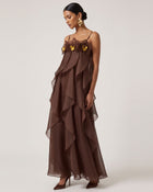Orchid Embroidered Organza Maxi Dress - Dark Brown