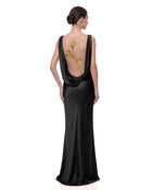 Gold Calla Lily Sheer Backless Satin Dress - Black