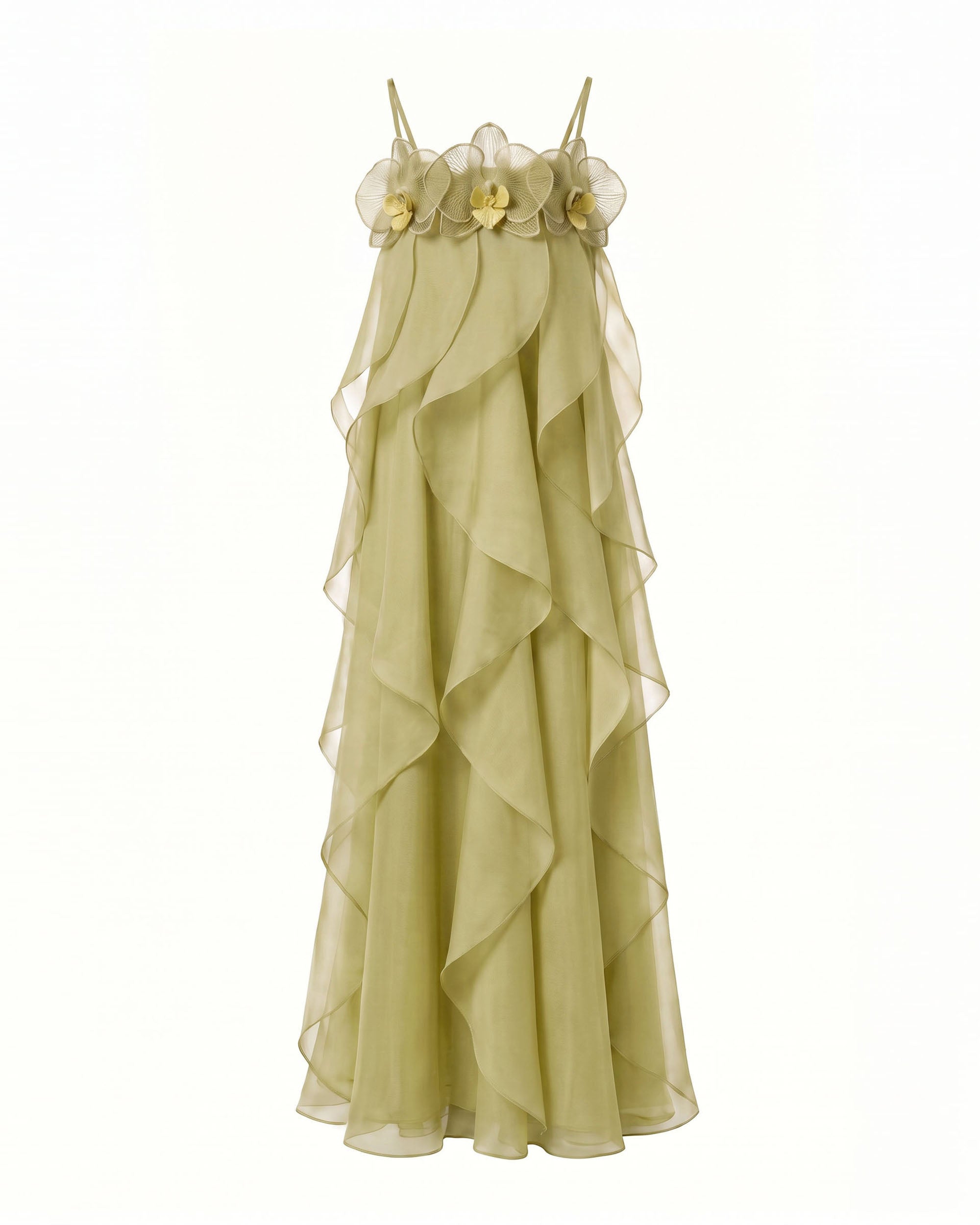 Orchid Embroidered Organza Maxi Dress - Light Green