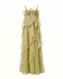 Orchid Embroidered Organza Maxi Dress - Light Green