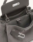 Rhea Small Faux Suede Double Buckle Shoulder Bag - Smoke Grey