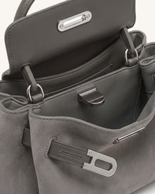 Rhea Small Faux Suede Double Buckle Shoulder Bag - Smoke Grey
