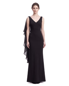 Calla Lily Embroidered Backless Draped Maxi Dress - Black