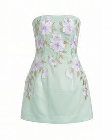 Floral Embroidered Strapless Corset Mini Dress - Mint Green