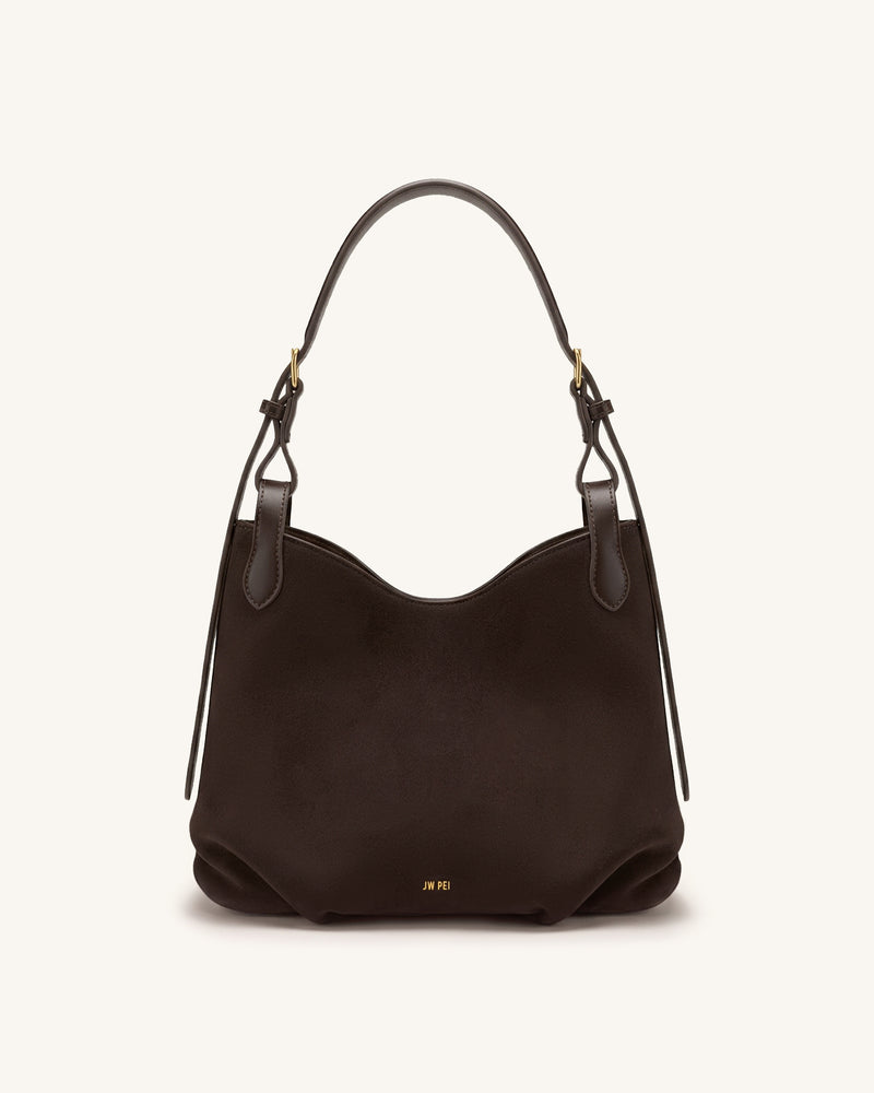 Velora Faux Suede Slouchy Shoulder Bag - Dark Brown