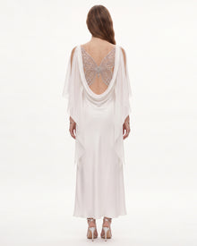 Cowl Back Butterfly Embroidered Slip Gown - White