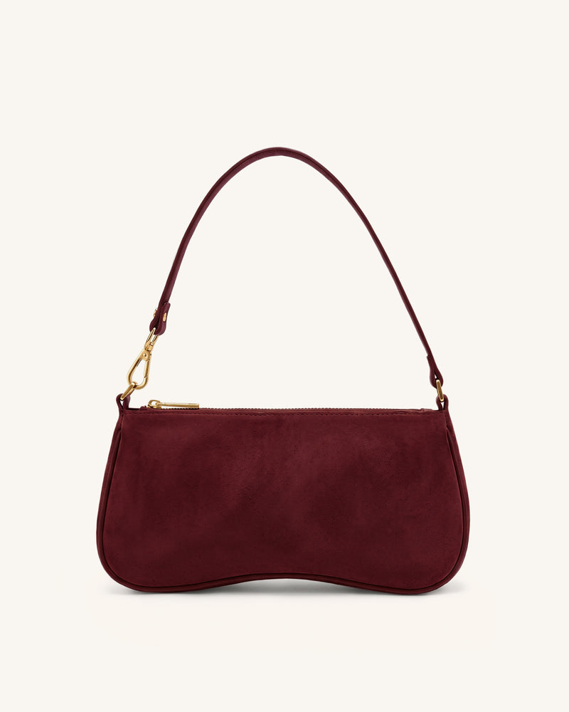 Eva Faux Suede Shoulder Handbag - Dark Red