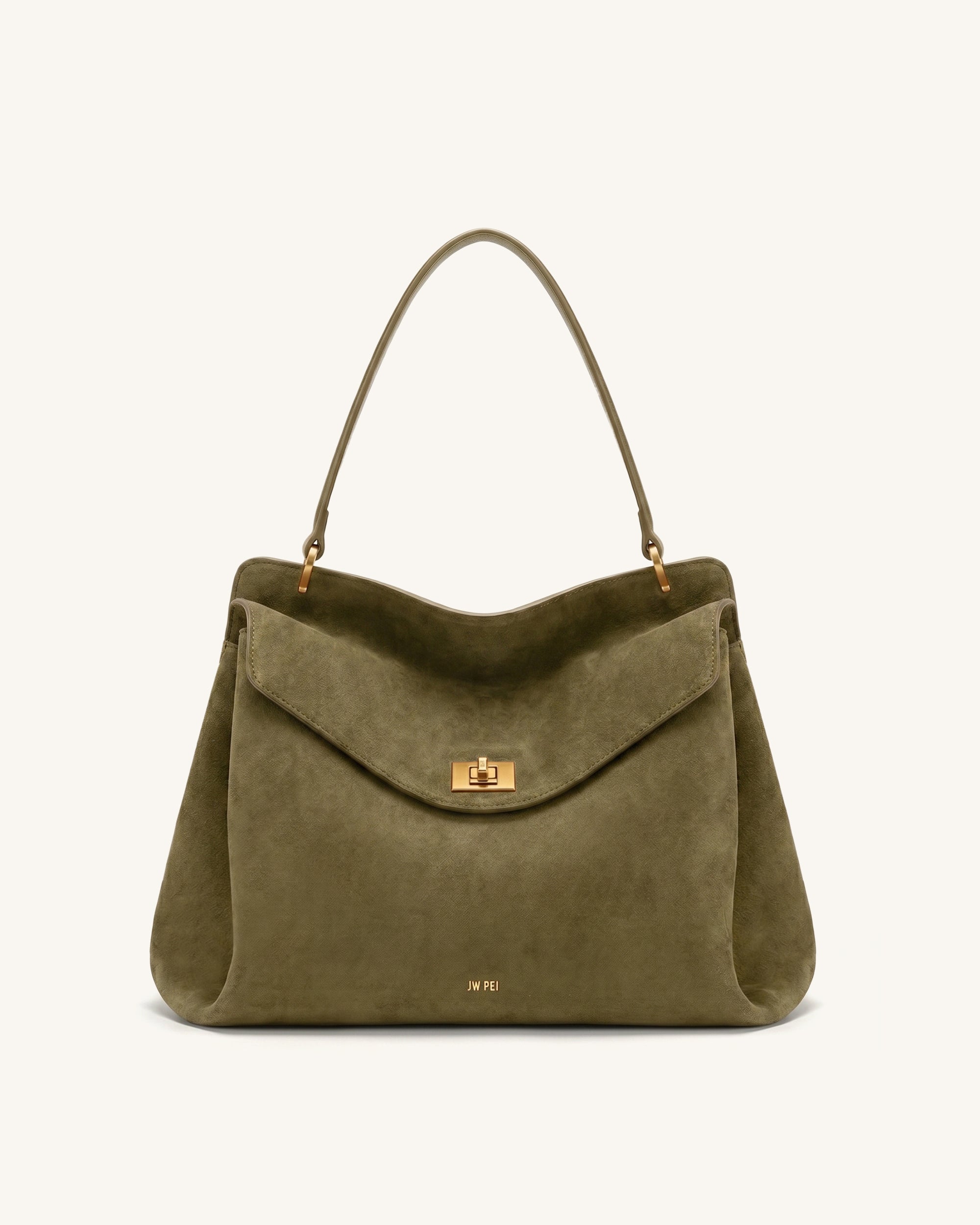 Lucia Turn-Lock Faux Suede Shoulder Bag - Olive Green